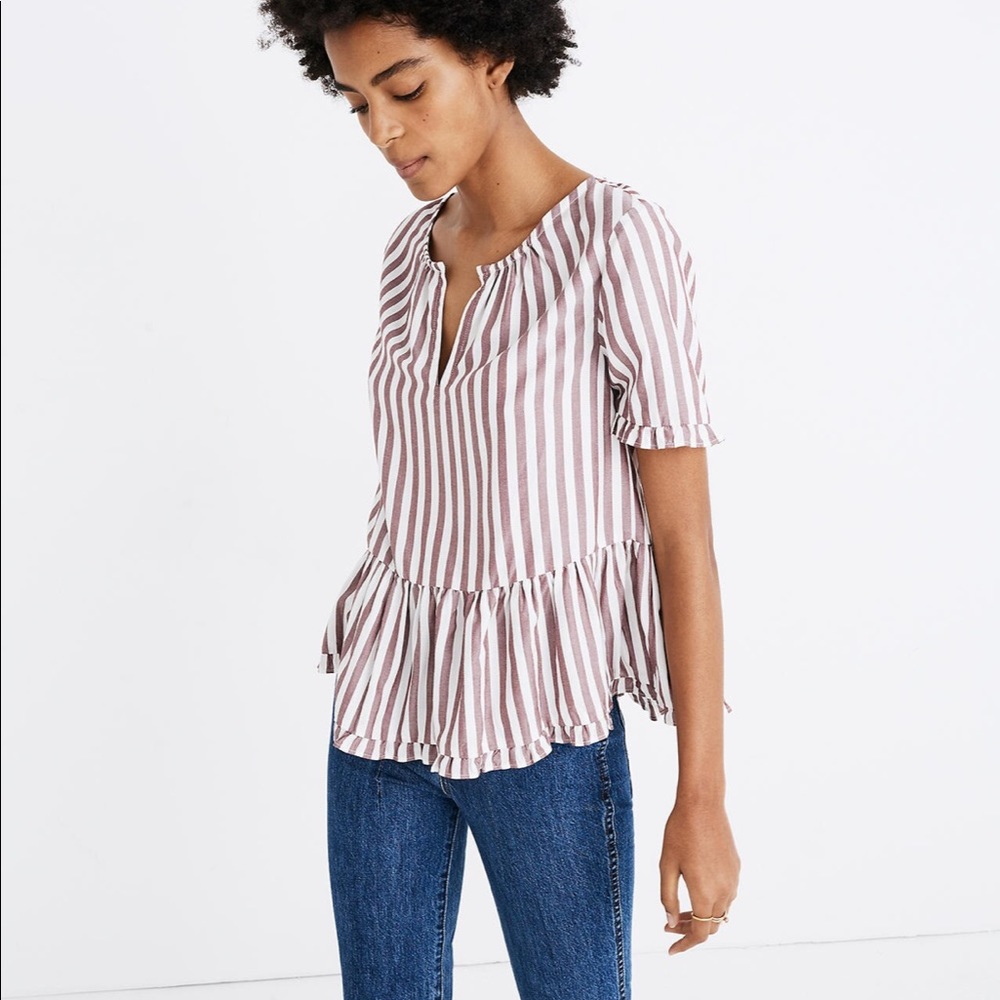 Madewell Stanza Ruffle-Hem Top in Stripe
